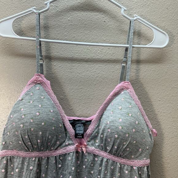 Rene Rofe Pajama Set Babydoll Camisole Chemise Floral Tank Top Padded Gray Sz L - Picture 2 of 5